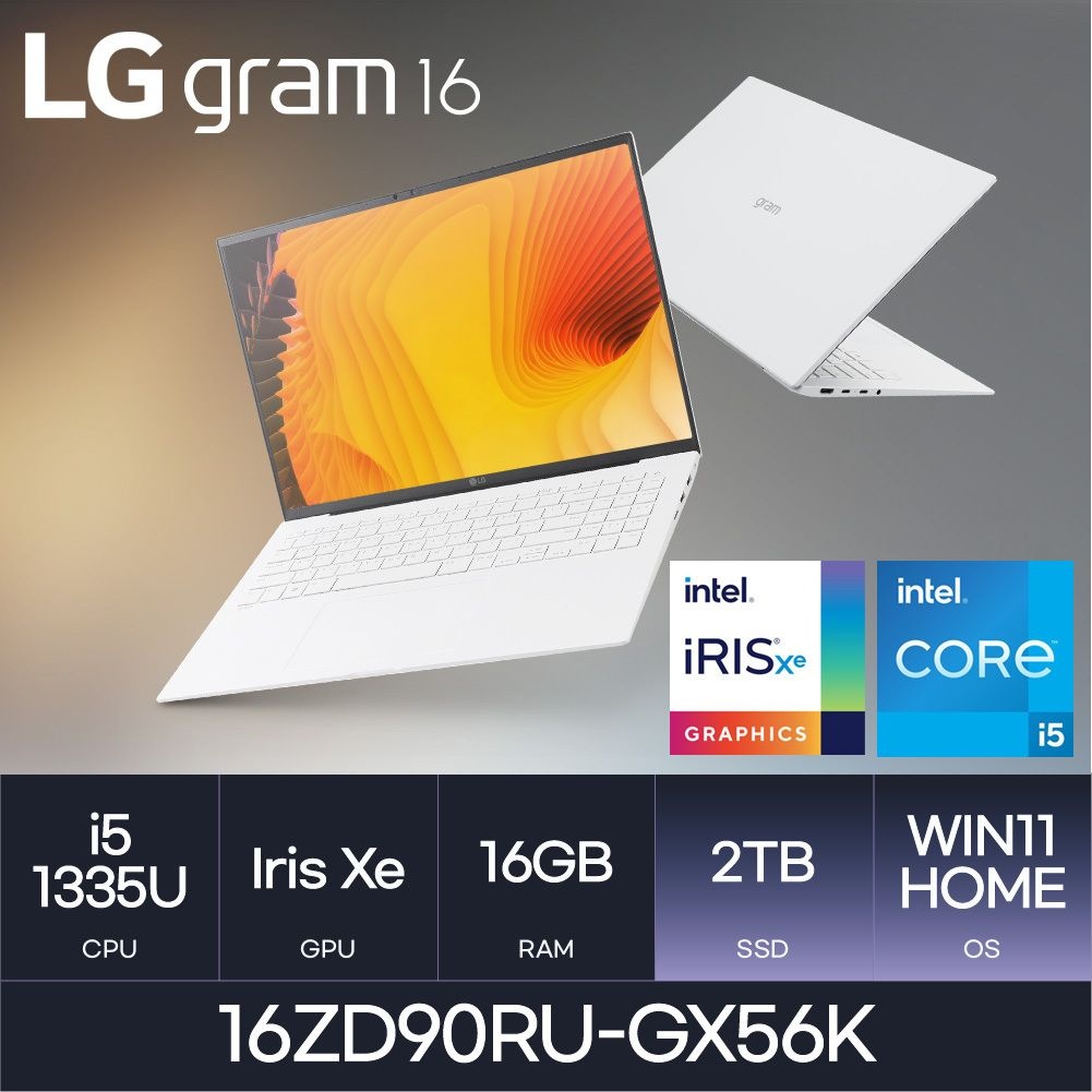 LG전자 16인치 16ZD90RU-GX56K 인텔i5 16GB 2TB Win11Home 스노우화이트 사무 업무 기업 HMC