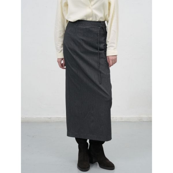 GENERALIDEA GENERALIDEA 벨티드 H라인 스트라이프 맥시 롱 스커트 [GREY] / WBE3L13513 402075