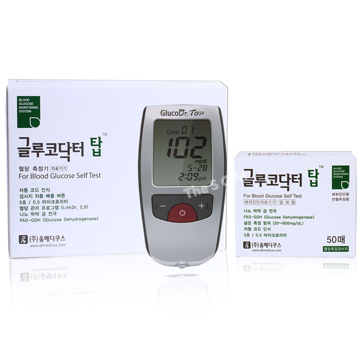 [오늘출발] 올메디쿠스 글루코닥터 탑 혈당측정지 50매+AGM-4100 혈당계 세트 (2028년 06월)