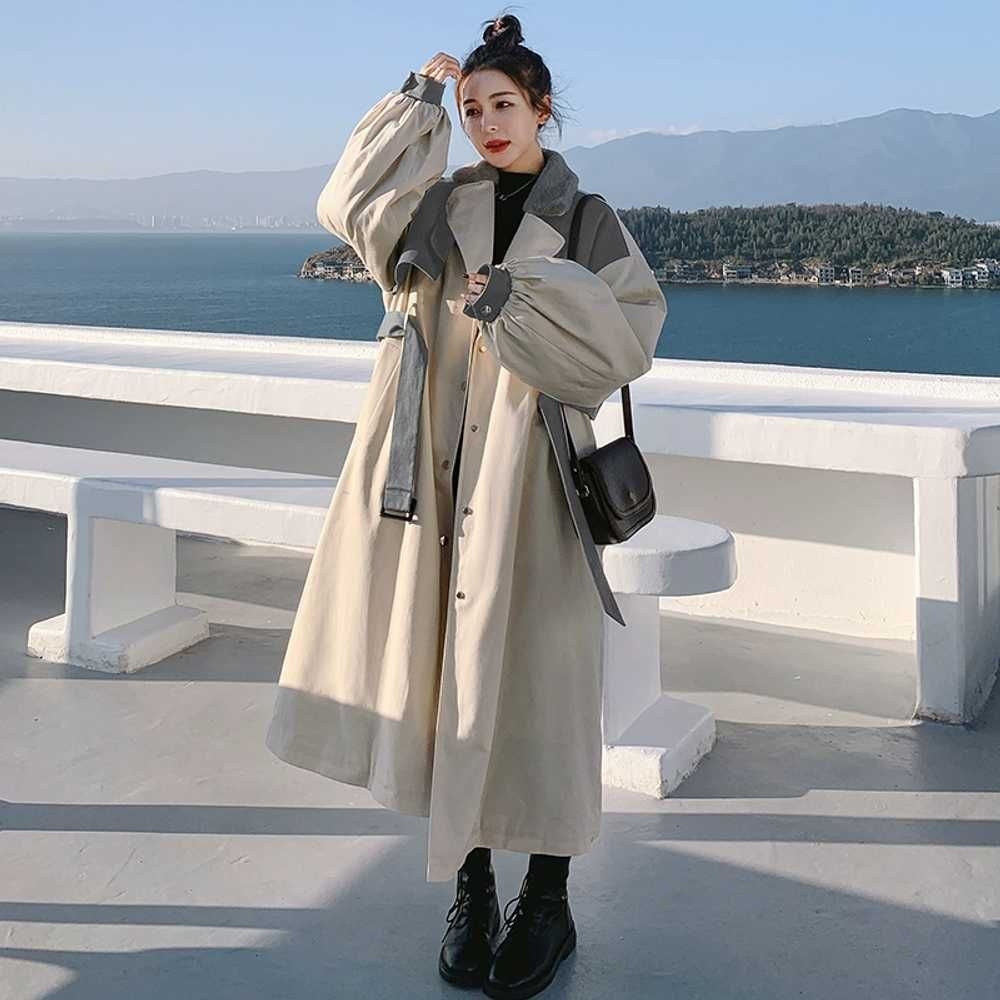 [해외] 벨티드 롱 재킷 루즈핏 토끼털 파카 여성 겨울 햅번 스타일