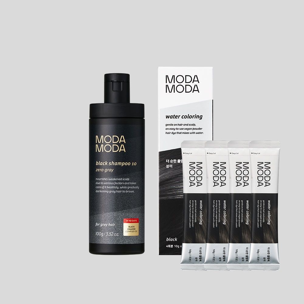 모다모다 제로 그레이 블랙 샴푸 10 100g + 더 순한 물염색 4개입 (블랙)