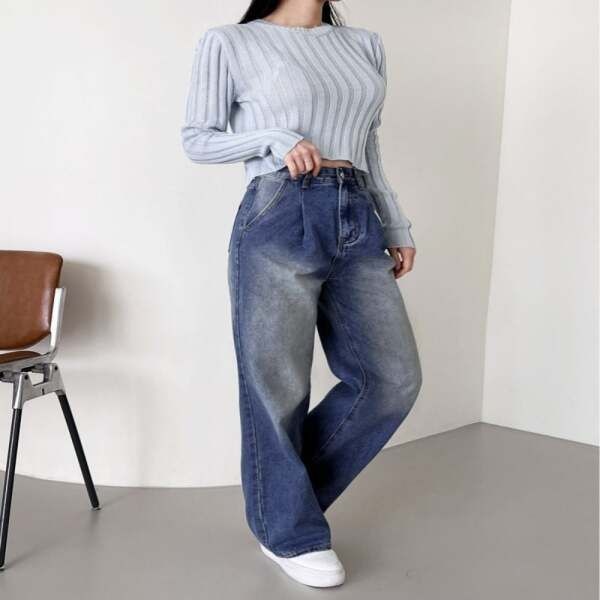 [라이프커머스] 청바지 데님팬츠 2005 여성 루나 핀턱 워싱 와이드 데님