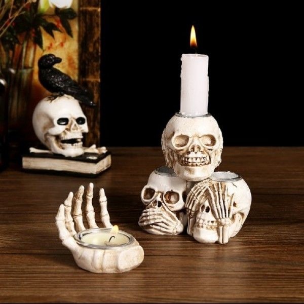 샤블랑협력사 귀염뽀짝 고급 할로윈 해골 촛대 장식 방탈출 테마 인테리어 카페 실용적인 선물 소품 용품