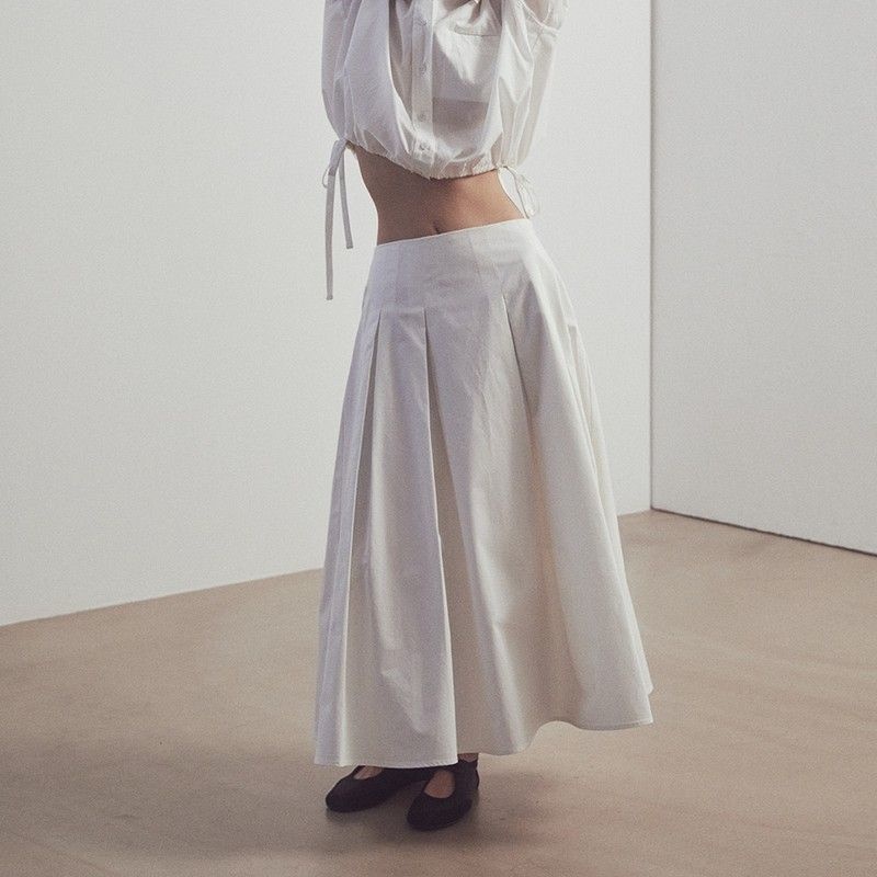 잇터 Flared midi skirt_White