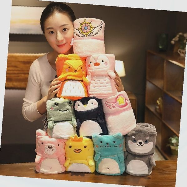 동물 캐릭터 담요 접이식 휴대용 극세사 무릎덮개 사무실 차량용 겨울 보온 블랑킷