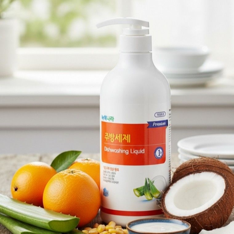 1+1 2P 고농축 주방세제 750ml 자연유래성분 기름기제거 설거지 과일 야채 순한 세척제 천연 안심 세제