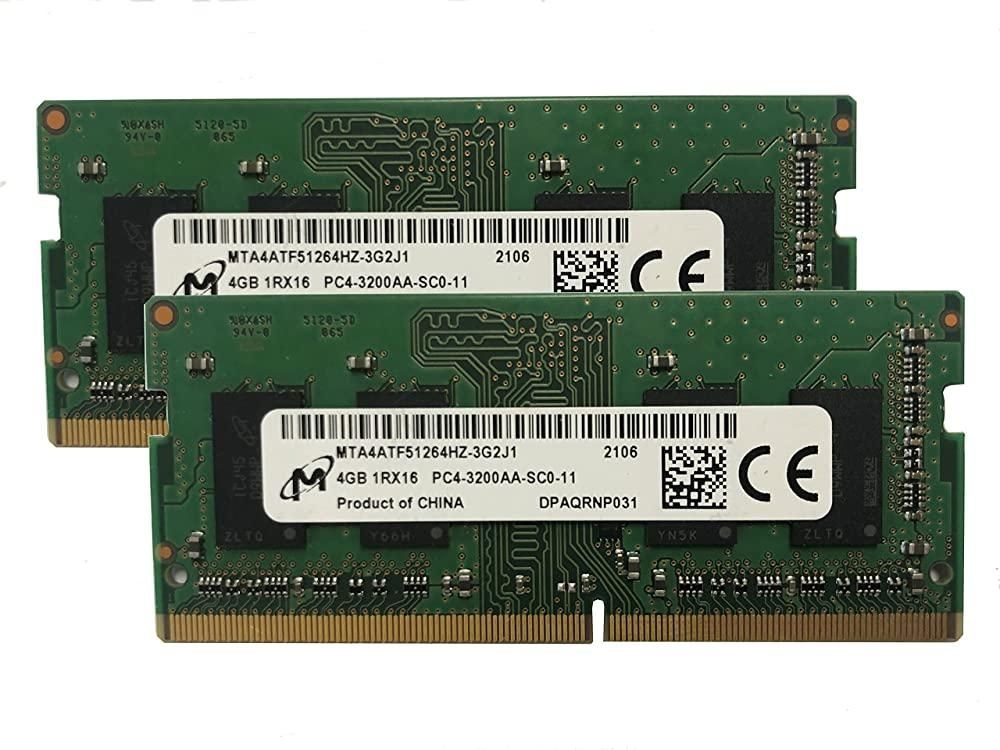 [해외] Micron 8GB 키트2 x 4GB DDR4 3200MHz PC4-25600 1.2V 1R 16 SODIMM 노트북 RAM 메모리 모듈 MTA4ATF51264HZ-3G2J1, OEM 패키지 134535
