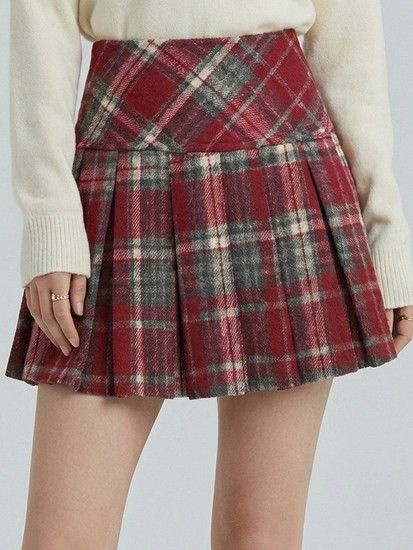 [플로우랩] 체크 플리츠 울터치 치마바지_FLPS006W25