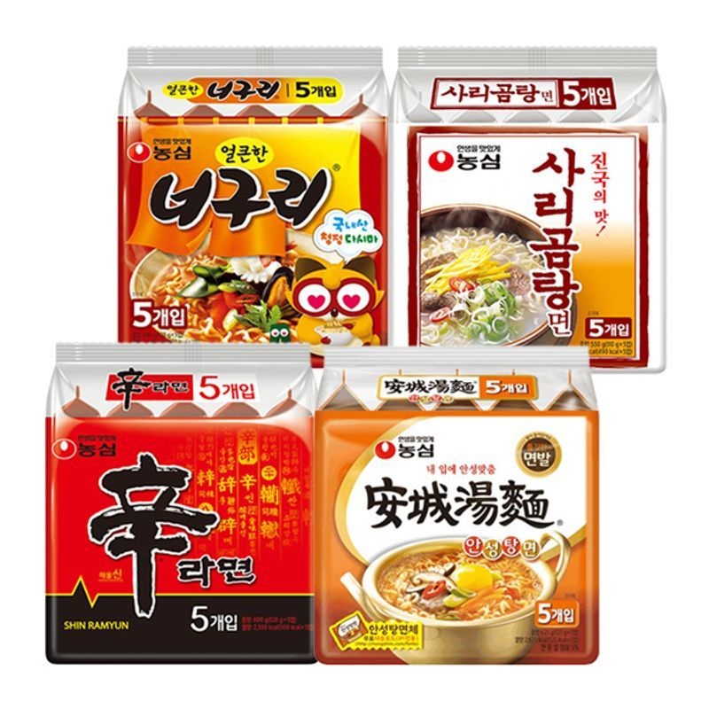 농심 신라면 5개 + 안성탕면 5개 + 너구리 5개 + 사리곰탕면 5개