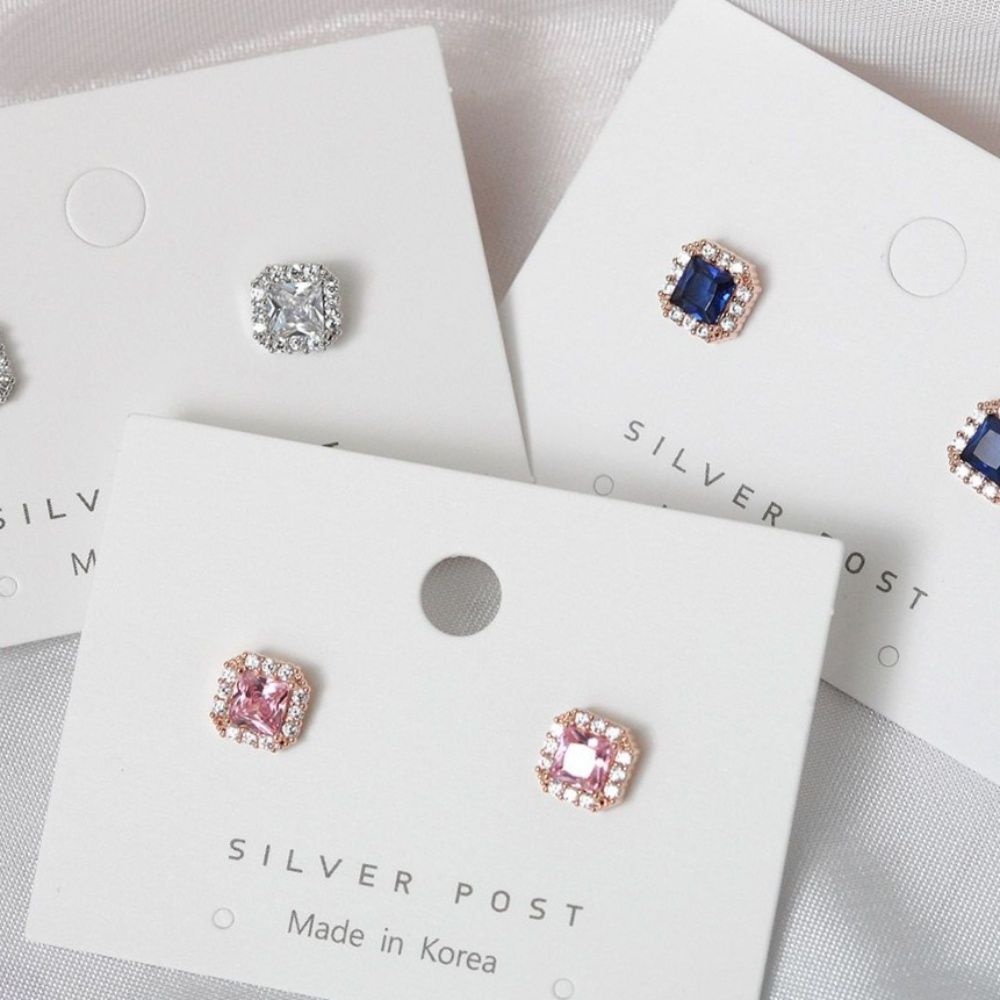 포인트 귀걸이 92.5 컬러 사각 은침 1W9A0B720 AE327화이트 AE328핑크