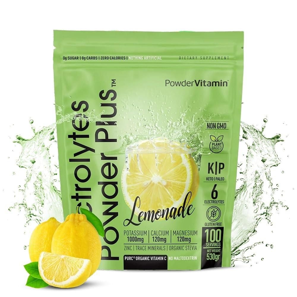 [해외] PowderVitamin 전해질 파우더 플러스 케토, 칼륨 1000mg, 칼슘 120mg, 마그네슘 120mg, 유기농 비타민 C, 제로 칼로리, 에너