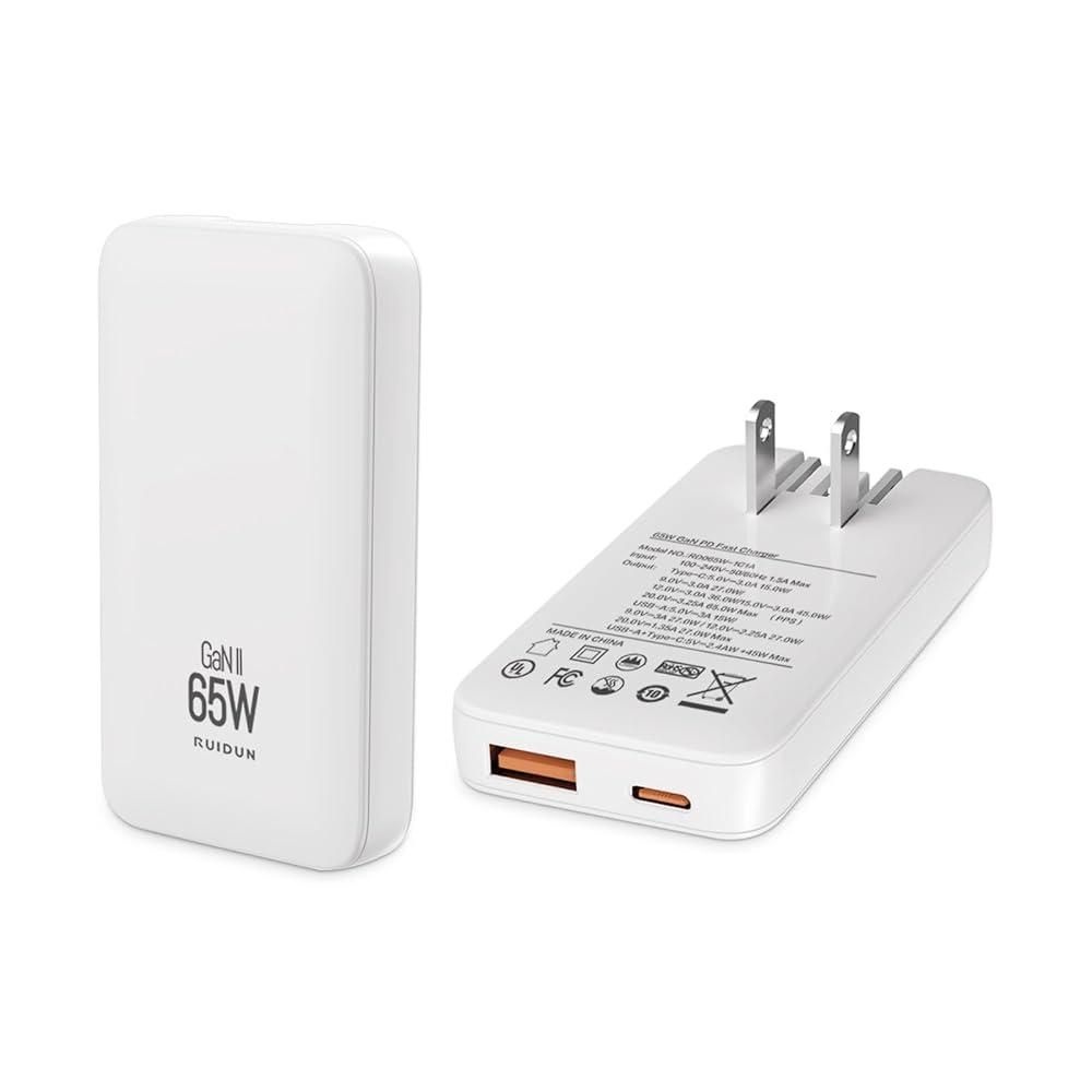 [해외] RUIDUN 65W GaN USB C 울트라 슬림 충전기, 아이폰 17/16/15 시리즈, 갤럭시 S25/S24, 픽셀 10/9, 맥북 프로/에어, 아이패드 프