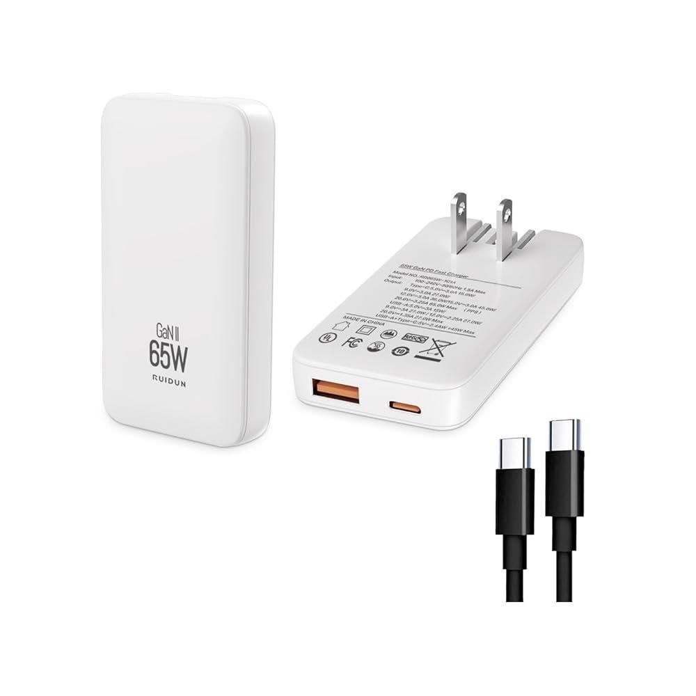 [해외] RUIDUN 65W GaN USB C 충전기, 2포트 컴팩트 접이식 고속 충전기 전원 어댑터, 아이폰 17/16 시리즈, 갤럭시 S25, 픽셀 10/9,