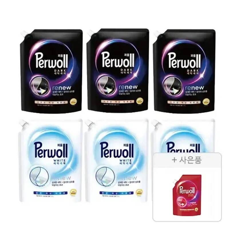 헹켈 퍼울 다크, 1.7L, 3개 + 퍼울 화이트 1.7L, 3개 + 증정(세탁세제 (컬러, 다양한 색상 의류용), 300 ML, 1개)