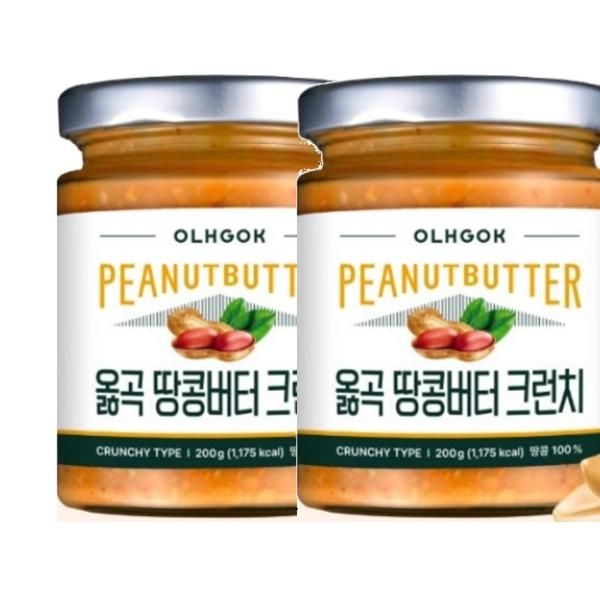 옭곡 옭곡 국내산 100% 무첨가 땅콩버터 464g 크런치 2개 928g 1세트 티타임 홈카페 식빵 모닝빵 시럽 견과류버터