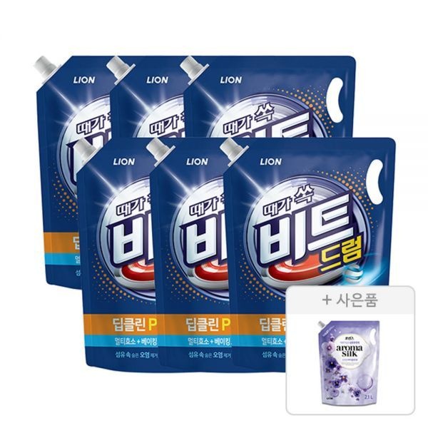 비트 딥클린 파워 액체세제 드럼 리필, 2L, 6개 + 증정 (포린스 아로마실크 바이올렛, 2.1L , 1개)