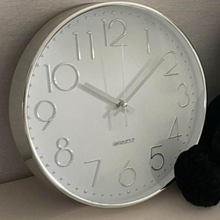 화이트 무소실속음 원형벽시계 29.5cm 실버 안방 사무실