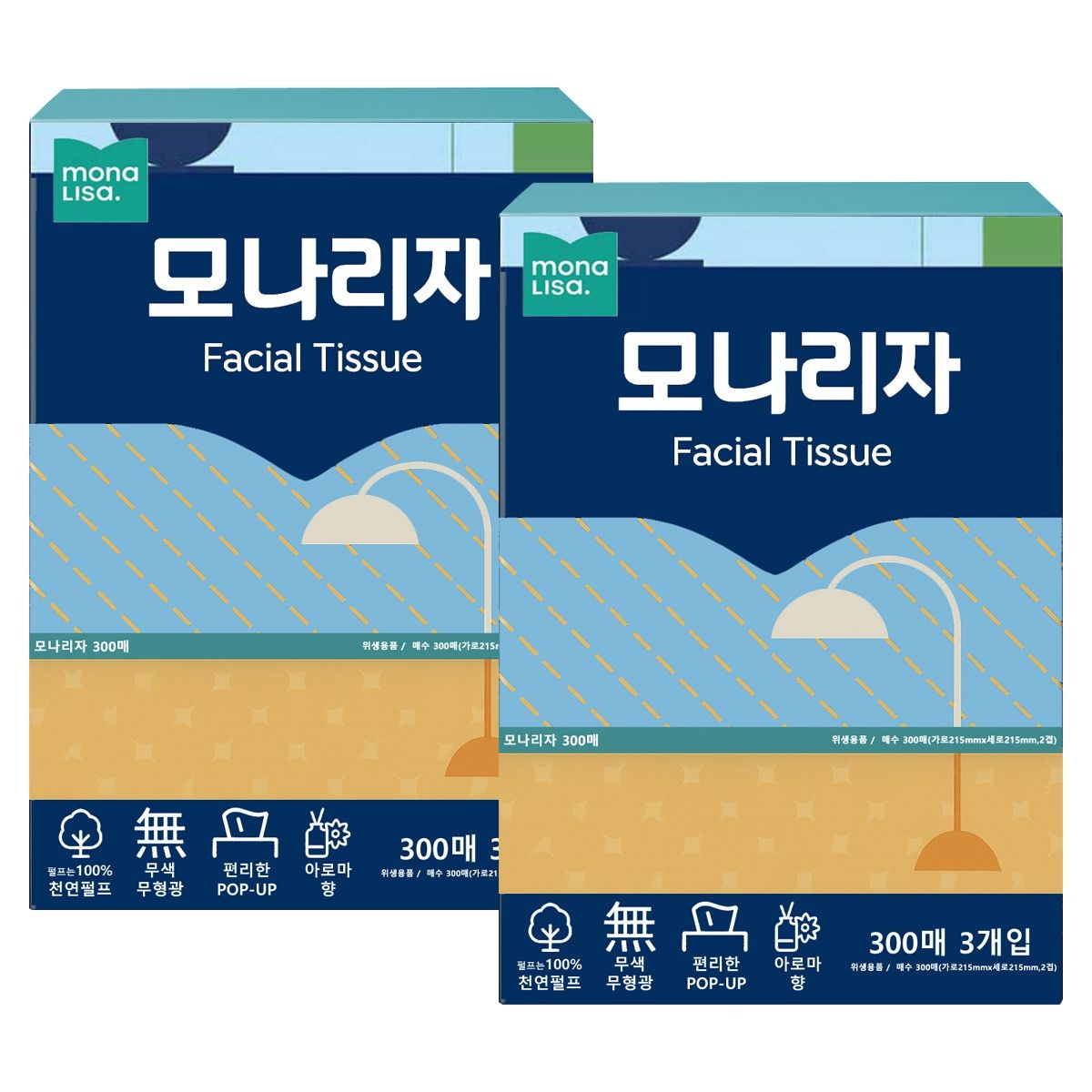 모나리자 300매x3입 x 2팩 각티슈 화장지 휴지