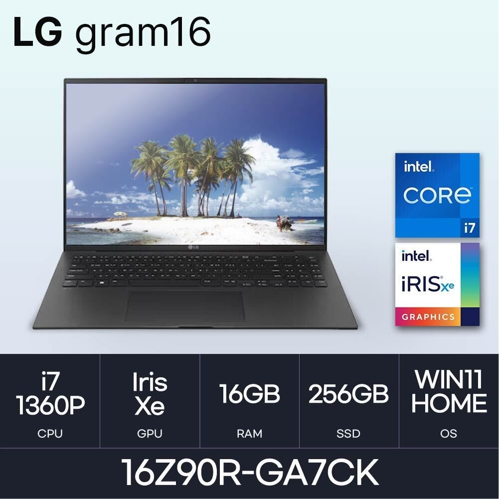 LG전자 HMC/ LG 그램16 / 16Z90R-GA7CK - 16GB / NVMe 256GB / WIN11H / i7-1360P / 350nit / 블랙