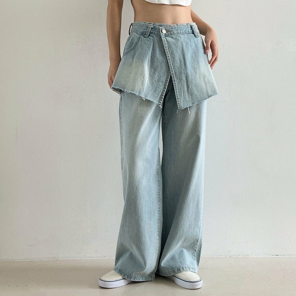 신상오픈런 협력업체 (현대Hmall) |KSD25C1|여성 미니 랩 스커트 청바지 세트 워싱 스타일