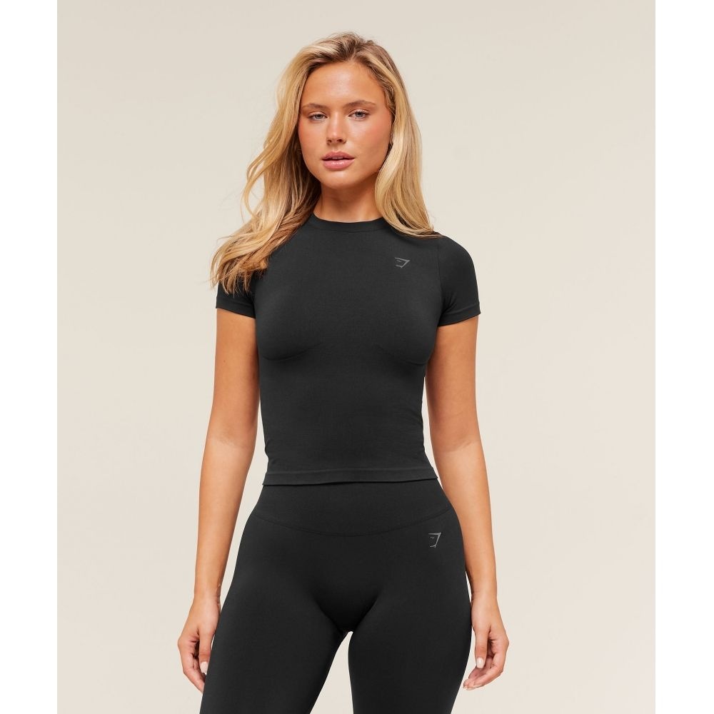 [해외] 짐샤크 소프트 스컬프트 쇼트 슬리브 미디 탑 블랙 B4C3B-BB2J