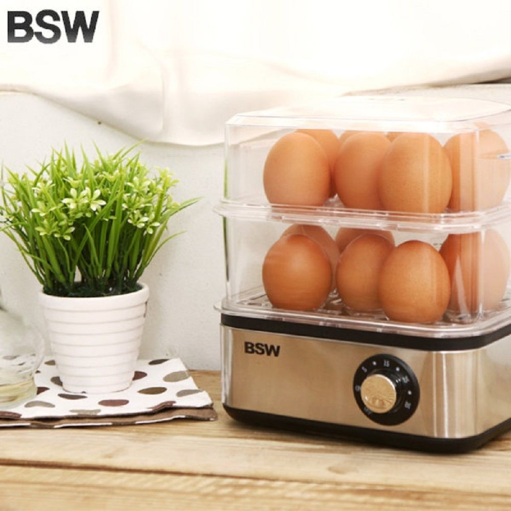 비에스더블유 BSW 스테인레스 2단 계란 호빵 전기 찜기 달걀삶는기계 멀티쿠커 요리찜기 주방 선물 추천