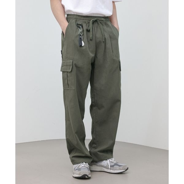 MODERMENT [코튼ver] 세미 와이드 스트링 카고팬츠 [카키]