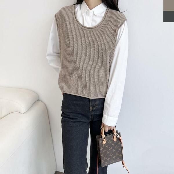 아트박스 (현대Hmall) 아트박스/신상오픈런 너므렐 여성 루즈핏 밑단 스웨터 조끼 유넥 심플