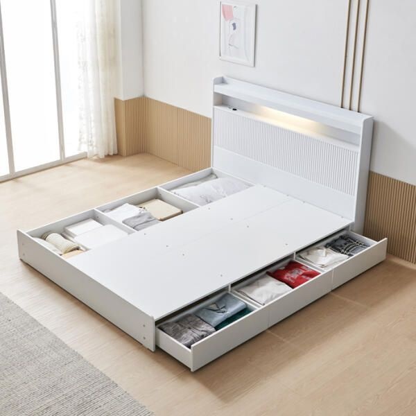 (현대Hmall) 아트박스/보루네오 옷 이불 다 수납되는 조명침대 Q (라텍스독립) KC713