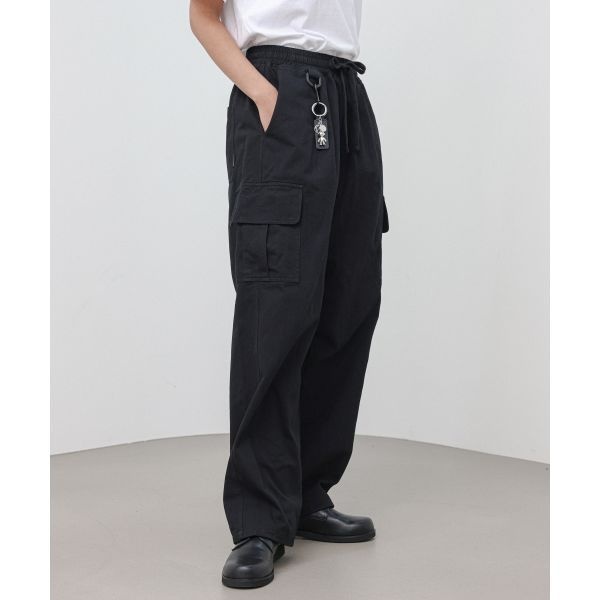 MODERMENT [코튼ver] 세미 와이드 스트링 카고팬츠 [블랙]