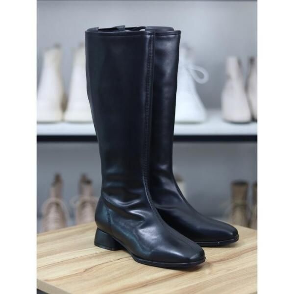 [바이로쏘] 세이브존06 소가죽 심플 베이직 로우힐 3.5cm 롱부츠 (BY)24F12267DB3