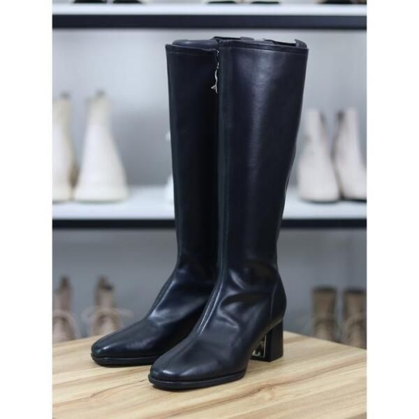 [바이로쏘] 세이브존06 소가죽 스퀘어 토 청키 미들힐 5.5cm 롱부츠 (BY)24F12271DB3