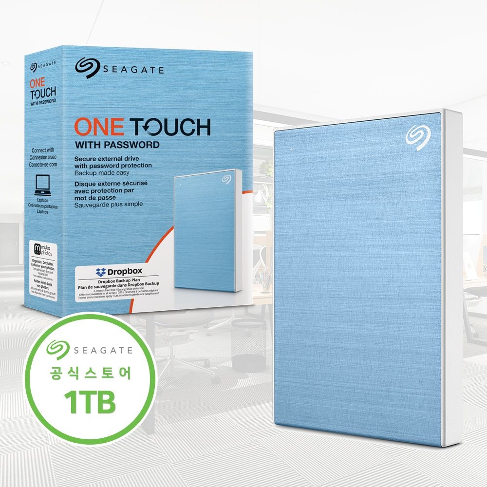[오늘출발] 씨게이트 [정품파우치포함] 씨게이트 외장하드 1TB One Touch HDD 데이터복구 라이트블루