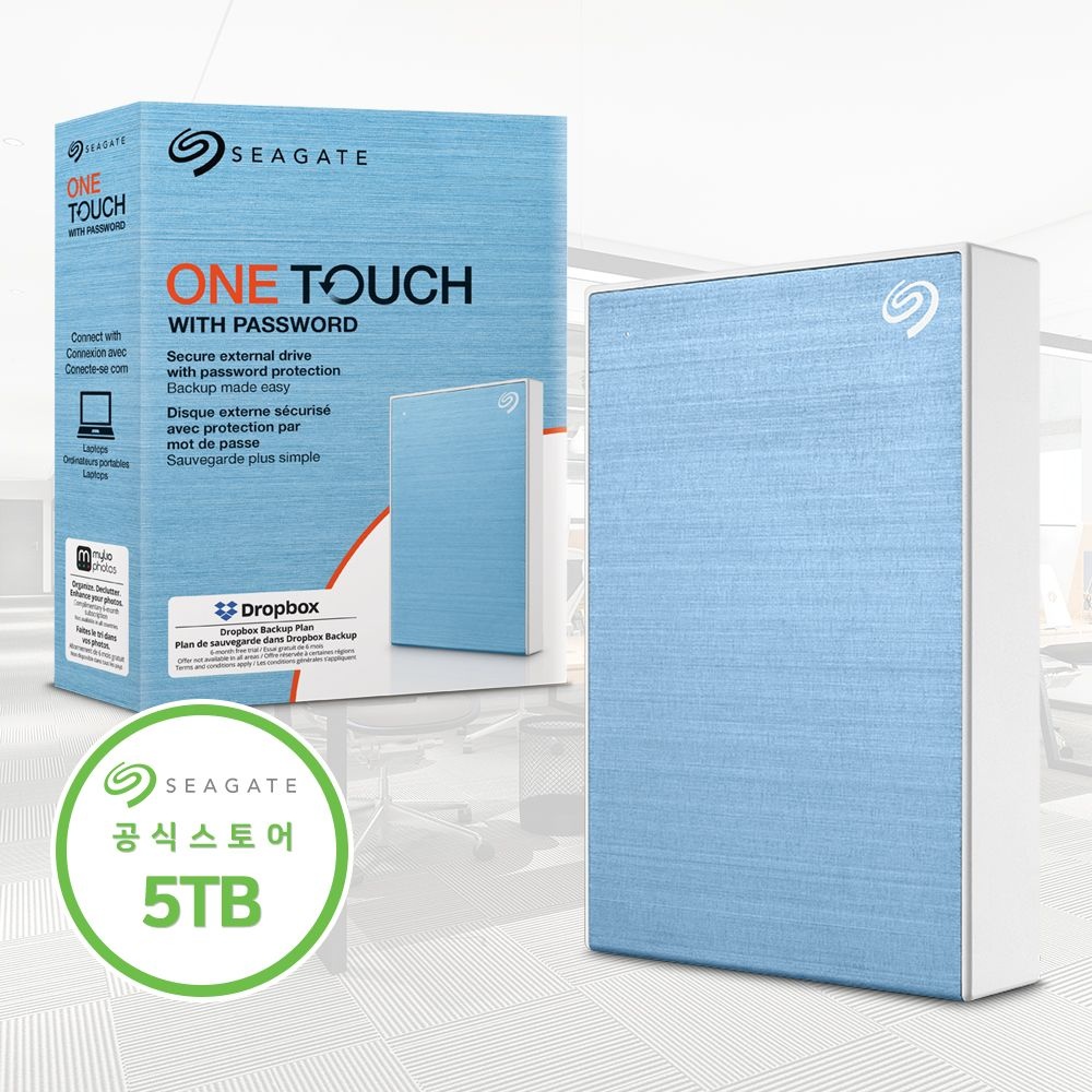 [오늘출발] 씨게이트 [정품파우치포함] 씨게이트 외장하드 5TB One Touch HDD 데이터복구 라이트블루