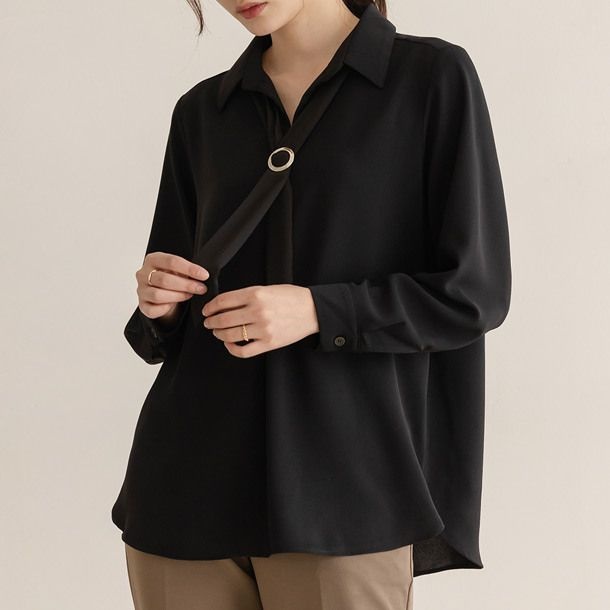 (주)엘리시아 엘리시아 (현대Hmall) [66-120] 베브 타이 반오픈 카라 블라우스