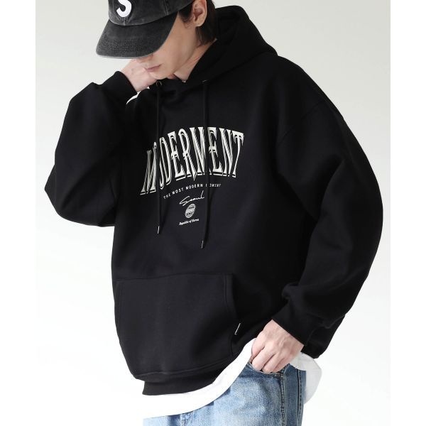MODERMENT 아치로고 오버사이즈 후드티 [블랙]