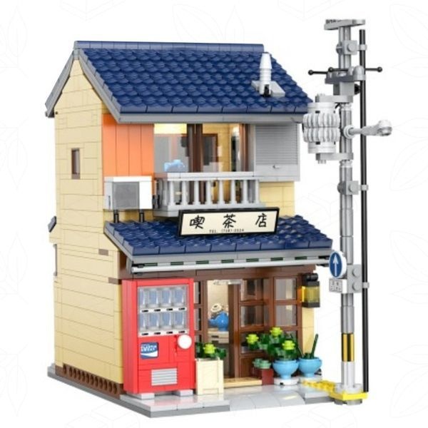 바니랜드 미니어처 일본 전통 찻집 블록 조립 건축물 다층 구조 발코니 자판기 전봇대 인테리어 소품 디스플레이 컬렉션