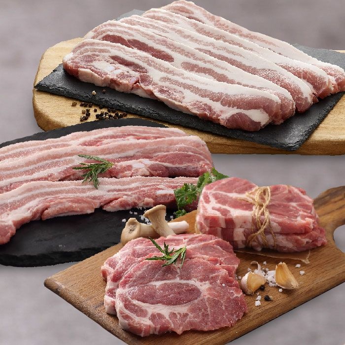 영주농협 (현대Hmall) [농협영주한우]국내산 냉장 돈육 캠핑 바베큐 (삼겹살+목살+오겹살 600g 외 쌈장 모듬쌈채소 허브솔트