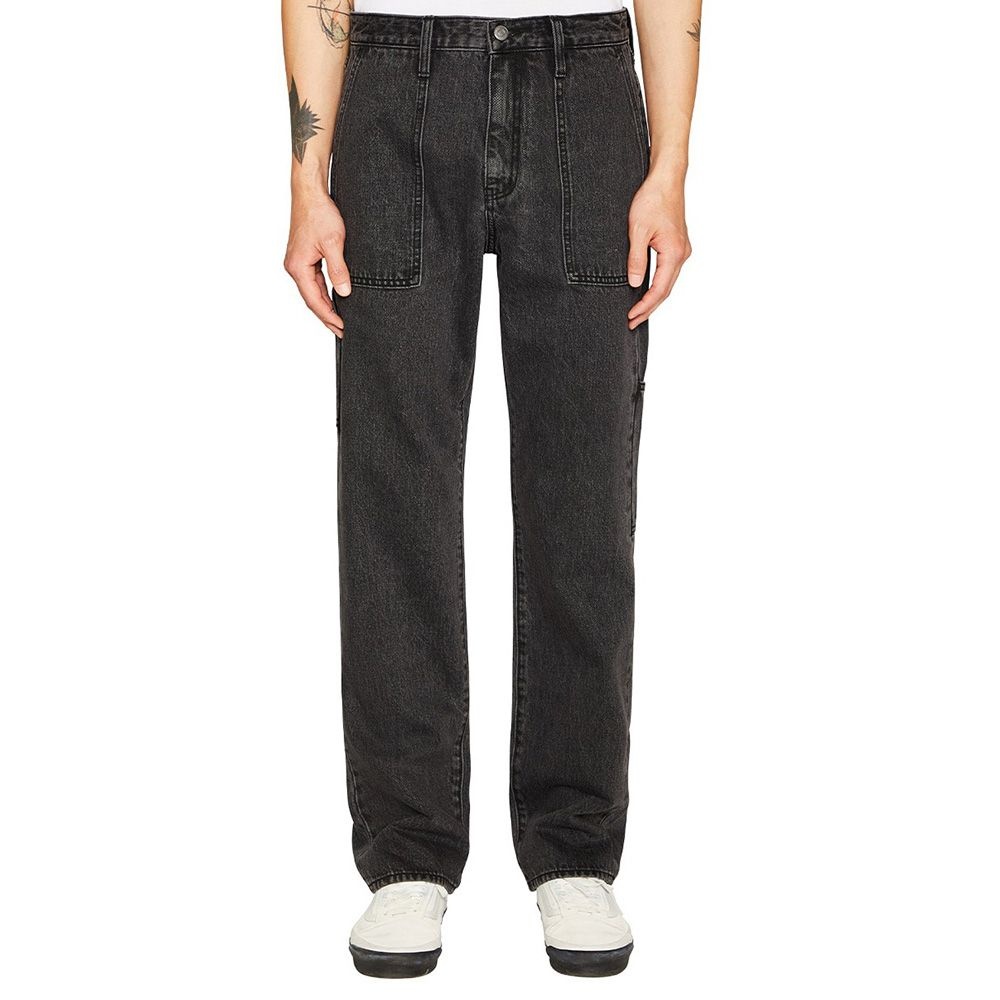 랩원오원 [LAB101] 카펜터 베이직 스톤워시 스트레이트 데님 팬츠 (BLACK)