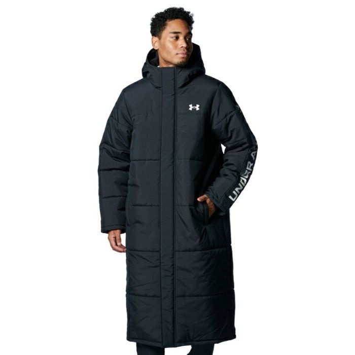 [해외] 언더아머 UNDERARMOUR 롱 패딩 UA 로고 축구 벤치코트 블랙 1388242-001