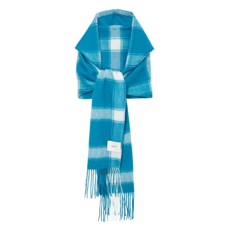 [패션플러스][헤지스]헤지스 [울100%] 타쿠아즈블루 체크 후드 머플러-208 X 69(가로X세로) HSMU4D103T2