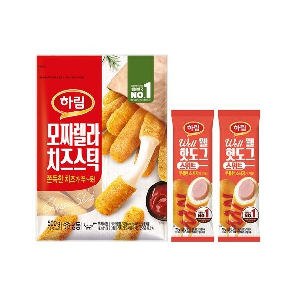 하림 하림 [보리보리]하림 모짜렐라치즈스틱 500g 1봉+스위트웰핫도그 70g 2봉