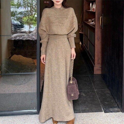 [패션플러스][아리엘스타일]니트셋업 케이블니트 하객룩 아즈론쓰리피스