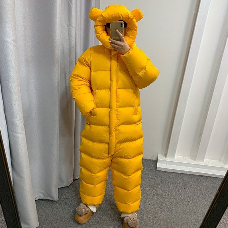 [해외] 곰돌이전신패딩 침낭패딩 오리털 입는침낭 완전무장 겨울