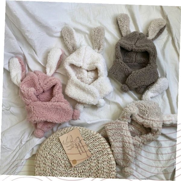 아기 양털 토끼귀 후드 목워머 겨울 방한 머플러 모자 세트