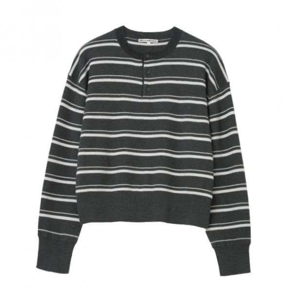 국내매장판 밀로아카이브 퍼즈 스트라이프 헨리넥 니트 차콜 444142