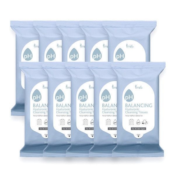 프레티 200매 약산성 히알루로닉 클렌징티슈 20매입 x10팩 산뜻하고 촉촉한 딥클렌징