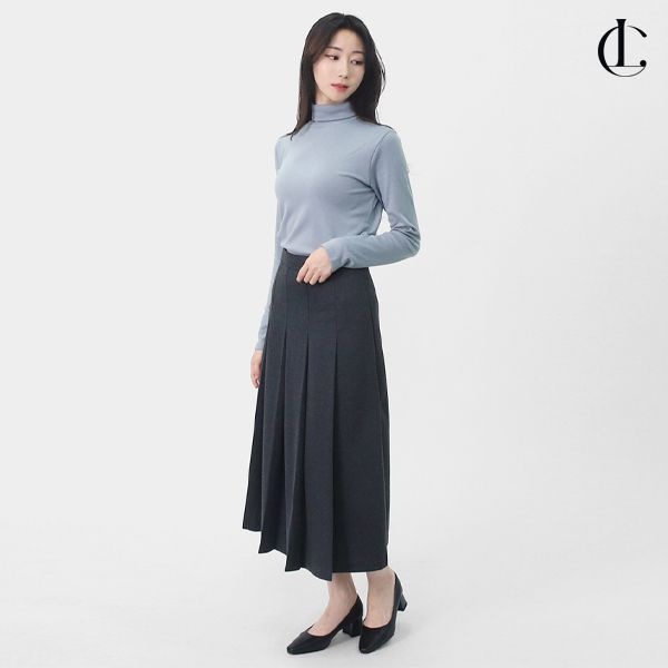 엘케이트 여성 겨울 캐주얼 데일리 프렌치 시그널 A라인 플레어 롱스커트 YRAPK003