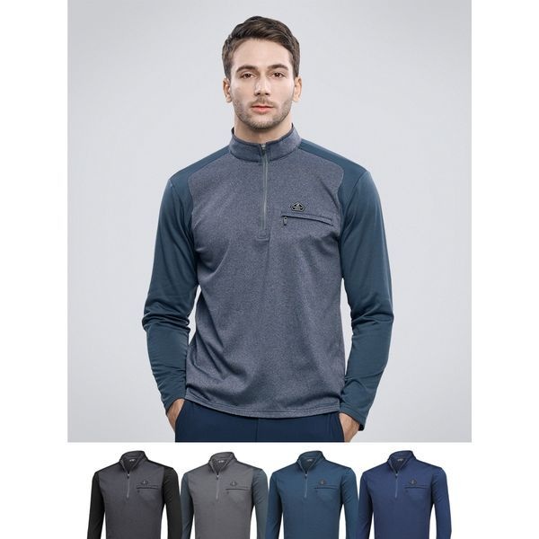 이지바이 [하프클럽]이지바이 맨파워 남성 배색 가슴 포켓 기모 집업 티셔츠(M5WT49)