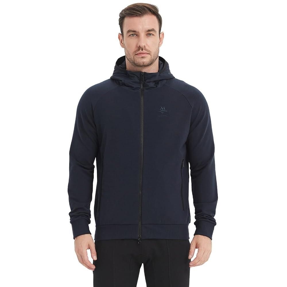 [해외] ZSOSBA 메리노 울 재킷 남성용 집업 후디 코트 긴소매 후드 스웨트셔츠 하이킹, 사냥, 사이클링, 스포츠용, 블랙1. 14